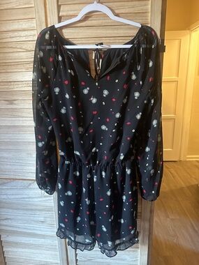 BCBGeneration Black Floral Romper with Red and White Accents